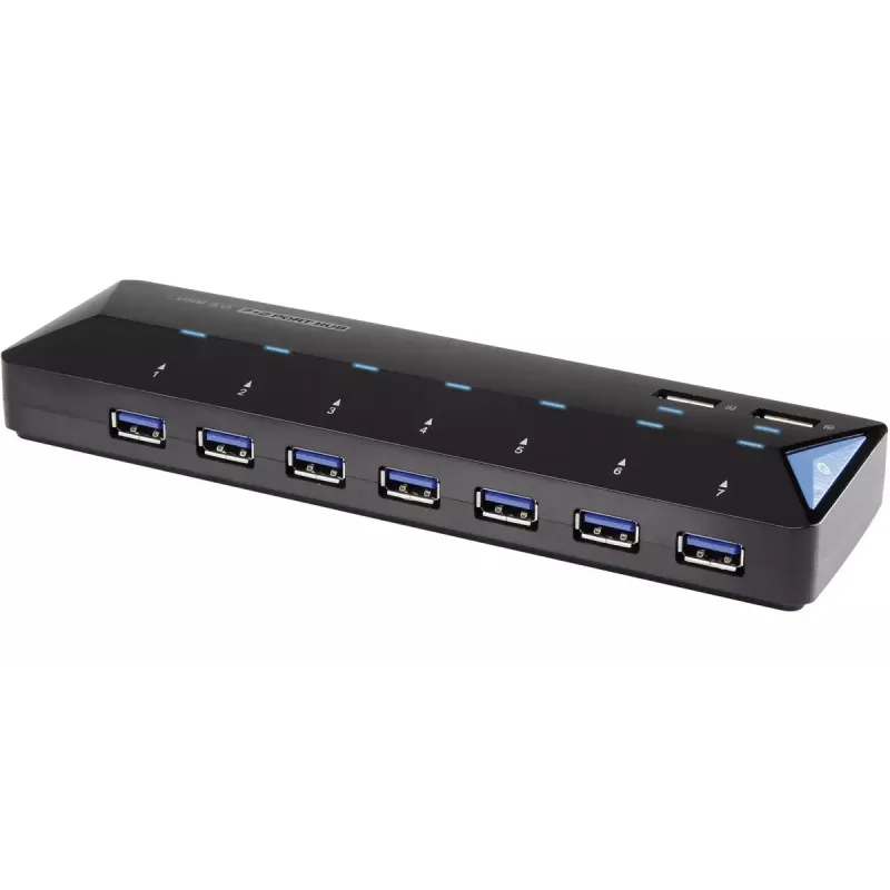 Renkforce 1268678 διανομέας USB 3.0 7+2 θυρών με θύρα γρήγορης φόρτισης, LED κατάστασης, μαύρο