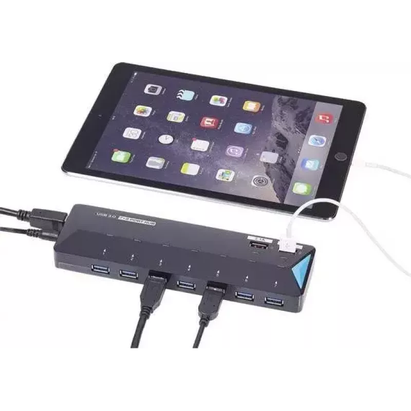 Renkforce 1268678 διανομέας USB 3.0 7+2 θυρών με θύρα γρήγορης φόρτισης, LED κατάστασης, μαύρο