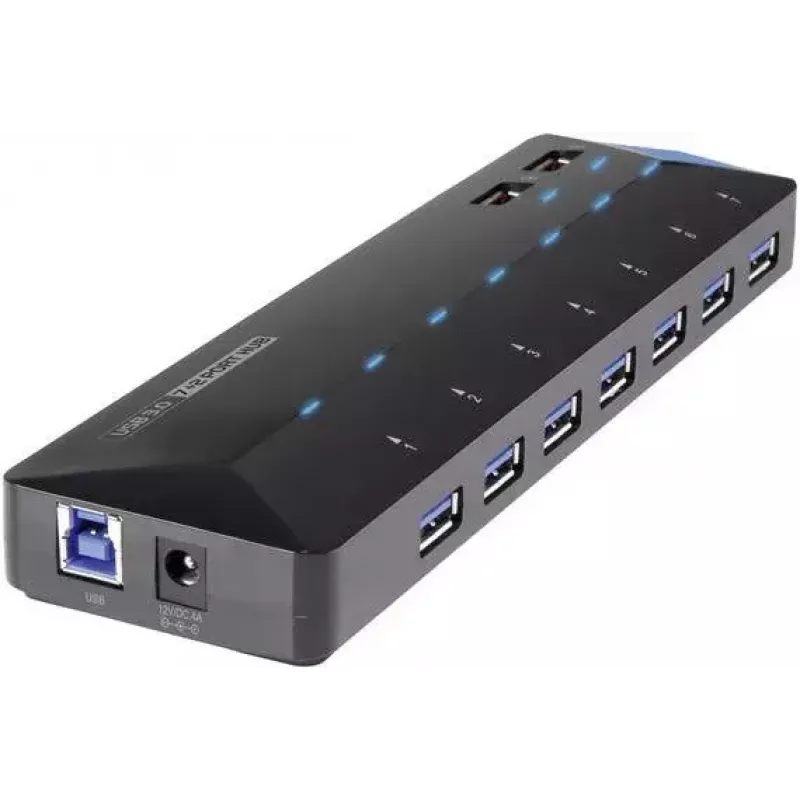 Renkforce 1268678 διανομέας USB 3.0 7+2 θυρών με θύρα γρήγορης φόρτισης, LED κατάστασης, μαύρο