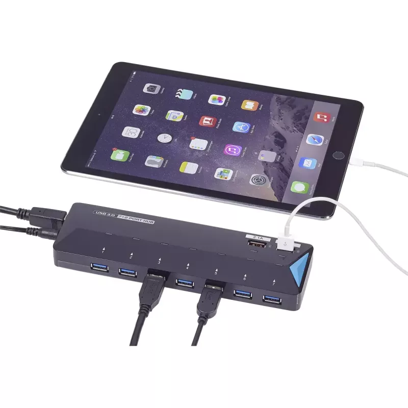 Renkforce 1268678 διανομέας USB 3.0 7+2 θυρών με θύρα γρήγορης φόρτισης, LED κατάστασης, μαύρο