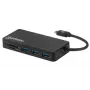 Manhattan USB-C Dock/Hub με αναγνώστη καρτών, θύρες (x3): USB-A (x3), 5 Gbit/s (USB 3.2 Gen1 γνωστό και ως USB 3.0), Δεν απαιτείται εξωτερική τροφοδοσία, Καθολικό για όλες τις συσκευές, SuperSpeed USB, Μαύρο, Τριετής εγγύηση