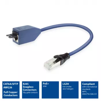 ACT μπλε 7 μέτρα LSZH SFTP CAT6A MPTL καλώδιο επέκτασης, προστασία γλωττίδων, με βύσματα RJ45