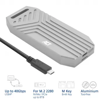 ACT USB 40 Gbit/s M.2 2280 NVMe / PCIe Θήκη SSD, χωρίς εργαλεία