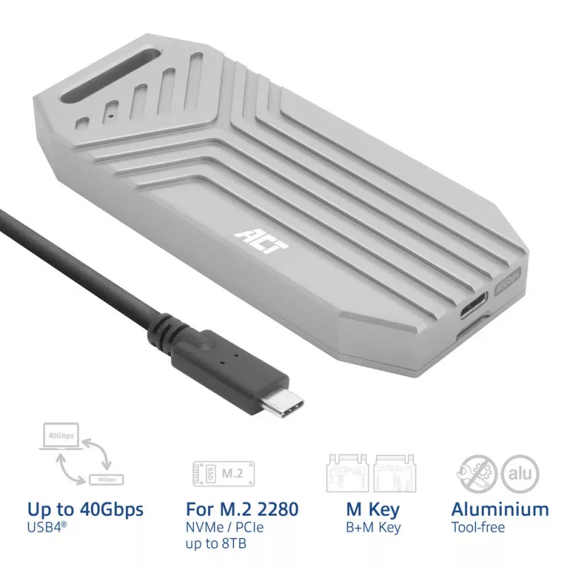 ACT USB 40 Gbit/s M.2 2280 NVMe / PCIe Θήκη SSD, χωρίς εργαλεία