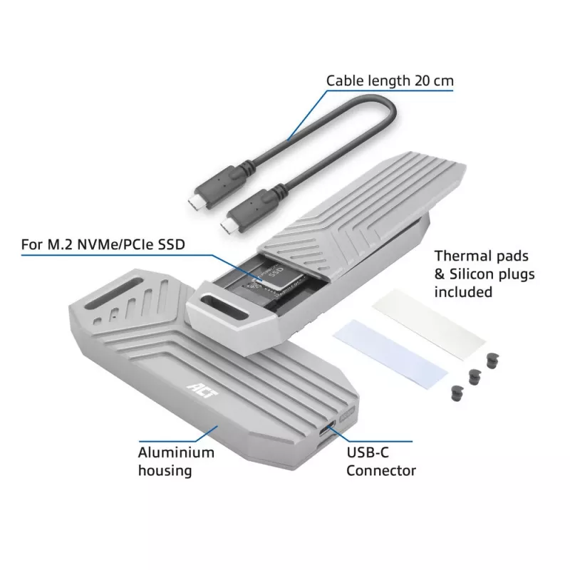 ACT USB 40 Gbit/s M.2 2280 NVMe / PCIe Θήκη SSD, χωρίς εργαλεία