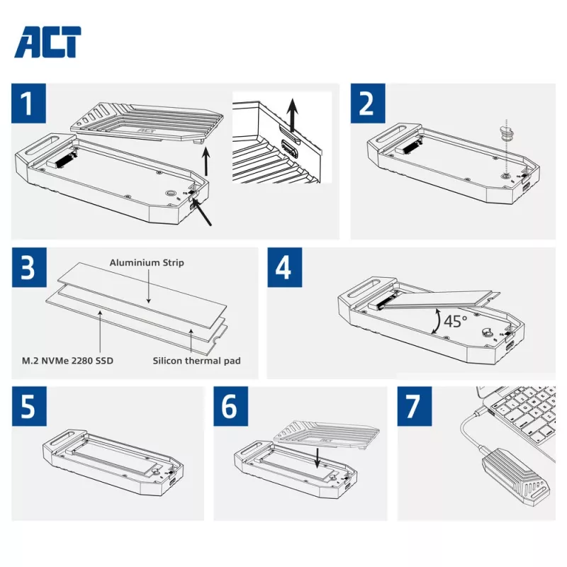 ACT USB 40 Gbit/s M.2 2280 NVMe / PCIe Θήκη SSD, χωρίς εργαλεία