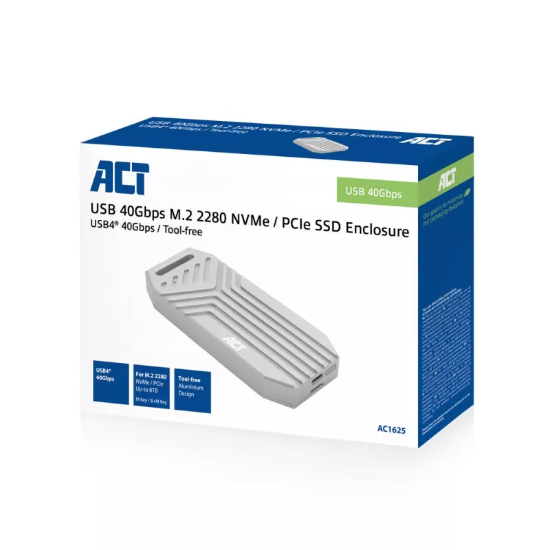 ACT USB 40 Gbit/s M.2 2280 NVMe / PCIe Θήκη SSD, χωρίς εργαλεία