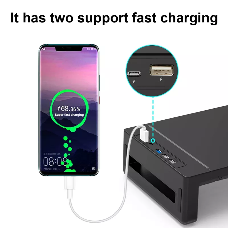 Βάση οθόνης EQUIP εργονομική βάση οθόνης με USB (USB-A x4, USB-C x1), ελεύθερη τοποθέτηση, 25 kg, μαύρο