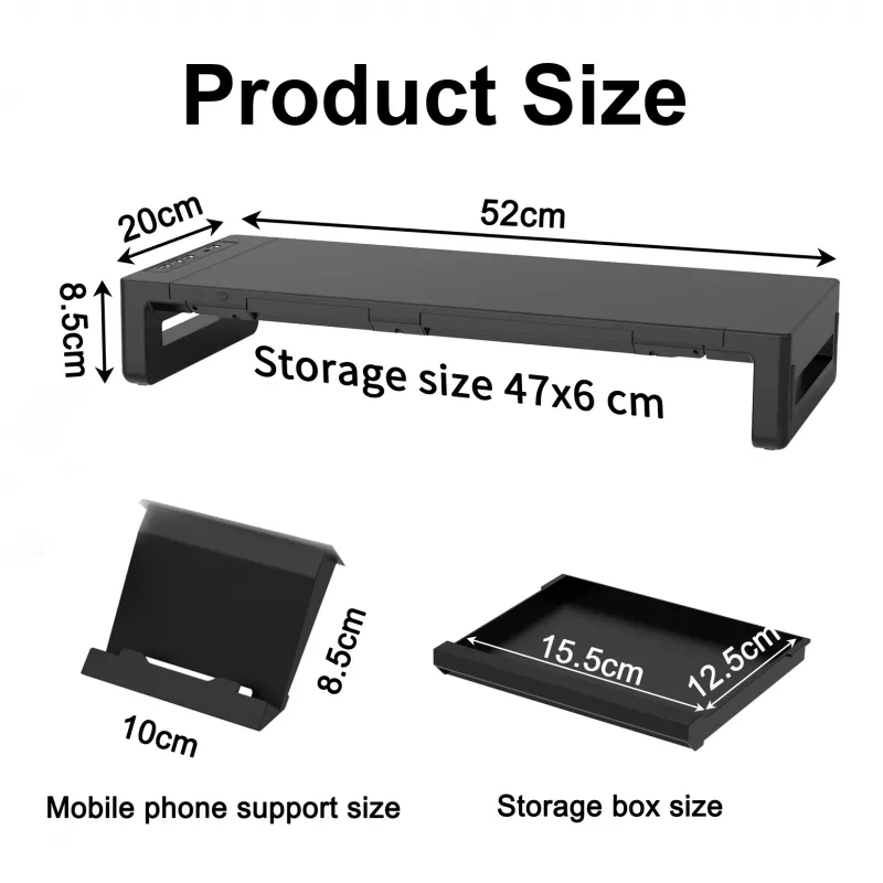 Βάση οθόνης EQUIP εργονομική βάση οθόνης με USB (USB-A x4, USB-C x1), ελεύθερη τοποθέτηση, 25 kg, μαύρο