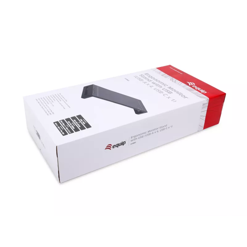Βάση οθόνης EQUIP εργονομική βάση οθόνης με USB (USB-A x4, USB-C x1), ελεύθερη τοποθέτηση, 25 kg, μαύρο