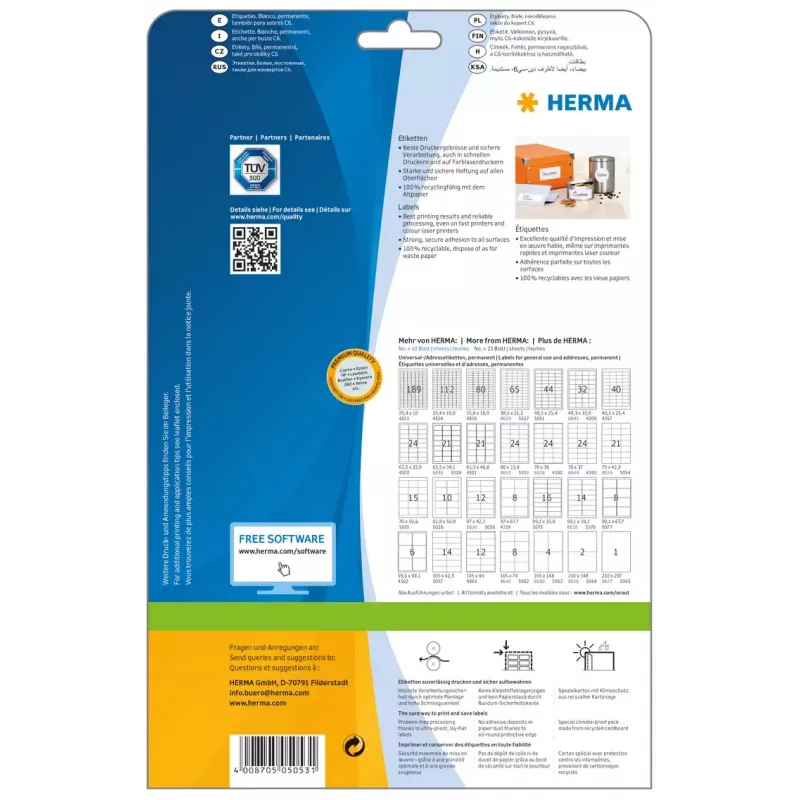 Αυτοκόλλητες ετικέτες εκτυπωτή HERMA Labels Premium A4 66x33,8 mm
