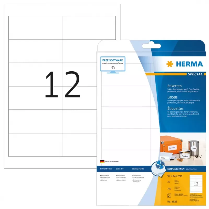 Ετικέτες inkjet HERMA A4 97x42,3 mm 300 τεμ.