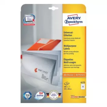 Αυτοκόλλητες ορθογώνιες ετικέτες Avery Zweckform 6175 — μόνιμες λευκές, 300 τεμ.