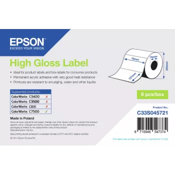 Epson High Gloss Label - Die-cut Roll: 76mm x 127mm, 960 ετικέτες