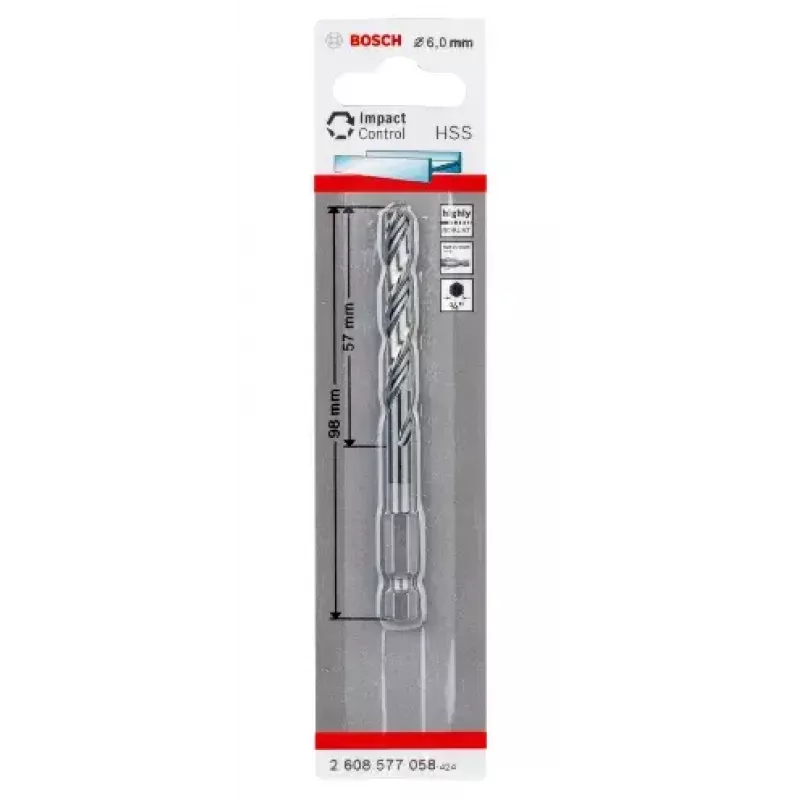 Τρυπάνι στριφτό Bosch HSS με εξαγωνικό στέλεχος 6 mm