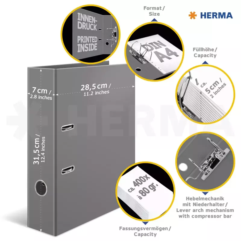 Ντοσιέ με κρίκους HERMA 7016 A4 μαύρο γκρι αρχειοθέτηση με δακτυλίους D