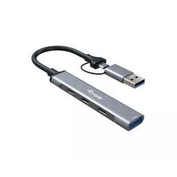 USB 3.2 Gen 1 4-Port Hub EQUIP — 3× USB‑C + 1× USB‑A, 5 Gbit/s, αλουμίνιο, γκρι