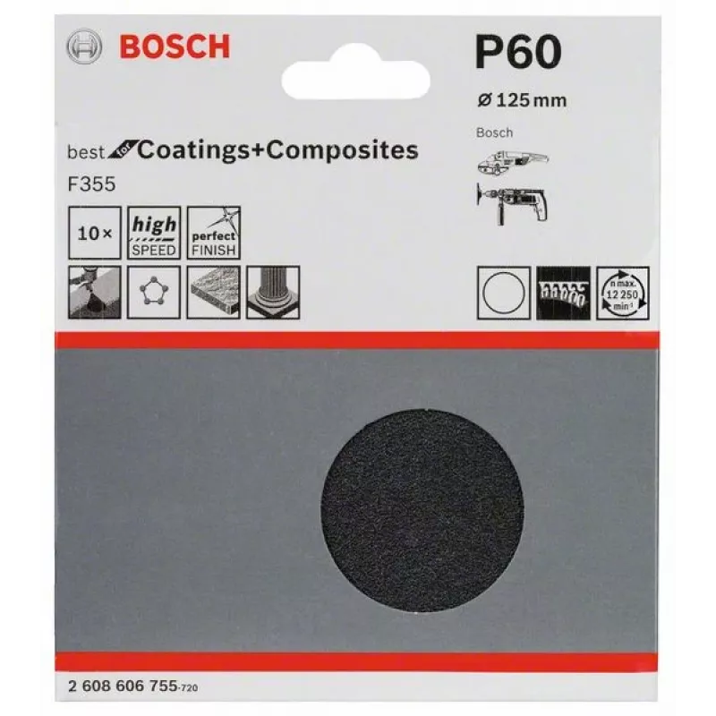 Bosch 2 608 606 755 εξάρτημα χειροκίνητης λείανσης φύλλο λείανσης P60 10 τεμ.