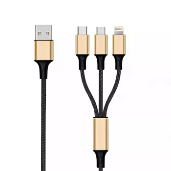 Καλώδιο USB 2GO 797152 3m USB B USB C/Micro-USB B/Lightning μαύρο χρυσό