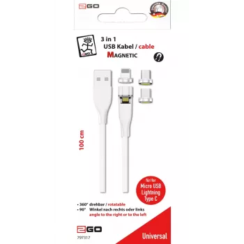 Καλώδιο USB 2GO 797317 1m USB B USB C/Micro-USB B/Lightning λευκό
