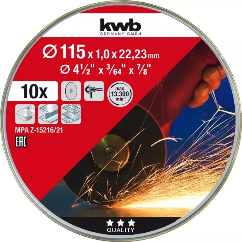 Σετ δίσκων κοπής kwb 712021 λεπτός δίσκος κοπής επίπεδου κέντρου 10 τεμ.
