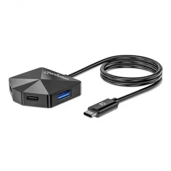 Manhattan Θύρα Σύνδεσης Combo USB-C & USB-A/Dock, Θύρες (4): USB-A (x2) και USB-C (x2), 5 Gbit/s (USB 3.2 Gen1 γνωστό και ως USB 3.0), Γωνιακή Μορφή για Εύκολη Πρόσβαση στις Θύρες, Τροφοδοσία USB (δεν απαιτείται εξωτερικό τροφοδοτικό)