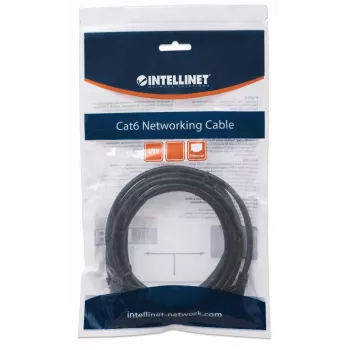 Intellinet Καλώδιο δικτύου patch, Cat6, 2 m, Μαύρο, CCA, U/UTP, PVC, RJ45, επιχρυσωμένες επαφές, προστασία προεξοχών, προστατευτικό κάλυμμα, εφ' όρου ζωής εγγύηση