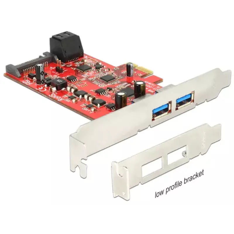 Delock 89389 κάρτα PCI Express, 2x εξωτερικές USB 3.0 + 2x εσωτερικές SATA 6 Gb/s, Low Profile