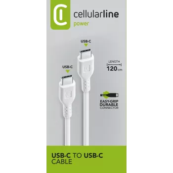 Cellularline Power Καλώδιο 120 cm – USB-C σε USB-C, καλώδιο για φόρτιση και μεταφορά δεδομένων
