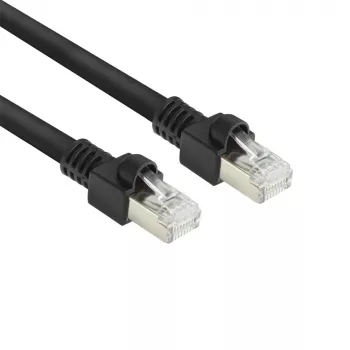 ACT Μαύρο 10 μέτρα S/FTP CAT7 PUR flex καλώδιο patch, με προστασία προεξοχής, με βύσματα RJ45 (συμβατό με CAT6A)