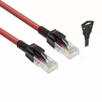 ACT Κόκκινο 2 μέτρα U/UTP CAT6A LSZH Patch καλώδιο με ασφάλεια, χωρίς προεξοχές με βύσματα RJ45