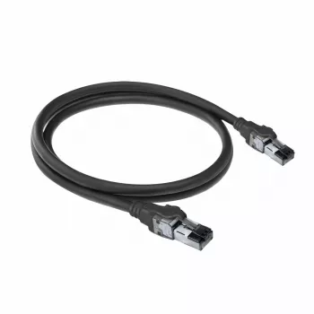 ACT Μαύρο 1 μέτρο S/FTP CAT6A IDC 4PPoE / PoE++ 100W LSZH Patch καλώδιο, χωρίς προεξοχές με βύσματα RJ45