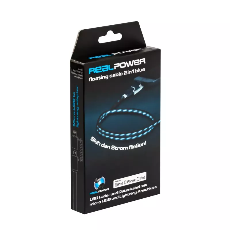Καλώδιο USB-A/Lightning RealPower 0,75 m Μαύρο/Μπλε