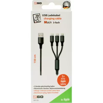 Καλώδιο Lightning 2GO 797155 1,5 m μαύρο USB B USB C Micro-USB B