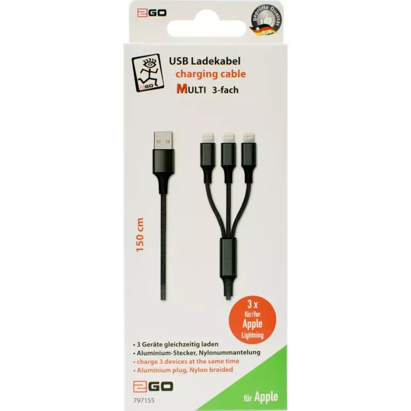 Καλώδιο Lightning 2GO 797155 1,5 m μαύρο USB B USB C Micro-USB B