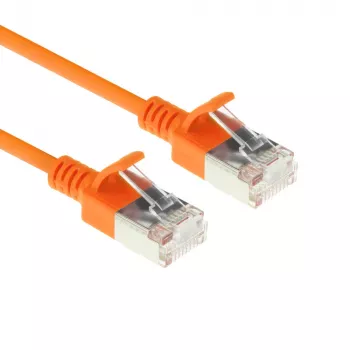 ACT πορτοκαλί 0,25 μέτρα LSZH U/FTP CAT6A Slimline patch καλώδιο κέντρου δεδομένων, χωρίς γλωττίδα, με βύσματα RJ45