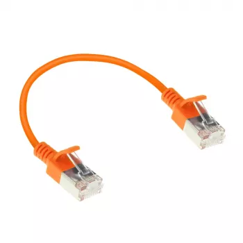 ACT πορτοκαλί 0,25 μέτρα LSZH U/FTP CAT6A Slimline patch καλώδιο κέντρου δεδομένων, χωρίς γλωττίδα, με βύσματα RJ45