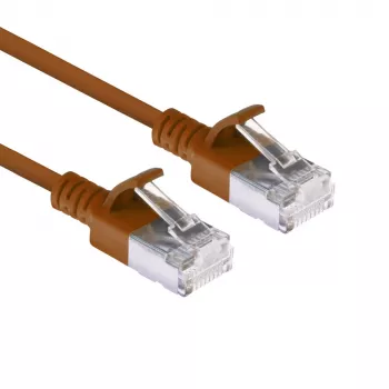 ACT καφέ 0,25 μέτρα LSZH U/FTP CAT6A Slimline patch καλώδιο κέντρου δεδομένων με βύσματα RJ45 με προστασία γλωττίδας