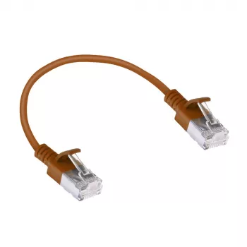 ACT καφέ 0,25 μέτρα LSZH U/FTP CAT6A Slimline patch καλώδιο κέντρου δεδομένων με βύσματα RJ45 με προστασία γλωττίδας