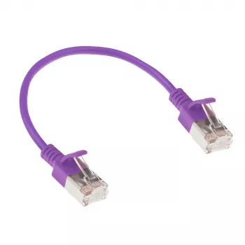 ACT μωβ 0,15 m LSZH U/FTP CAT6A Slimline patch καλώδιο κέντρου δεδομένων με βύσματα RJ45 και προστατευτικό περίβλημα κατά της κάμψης