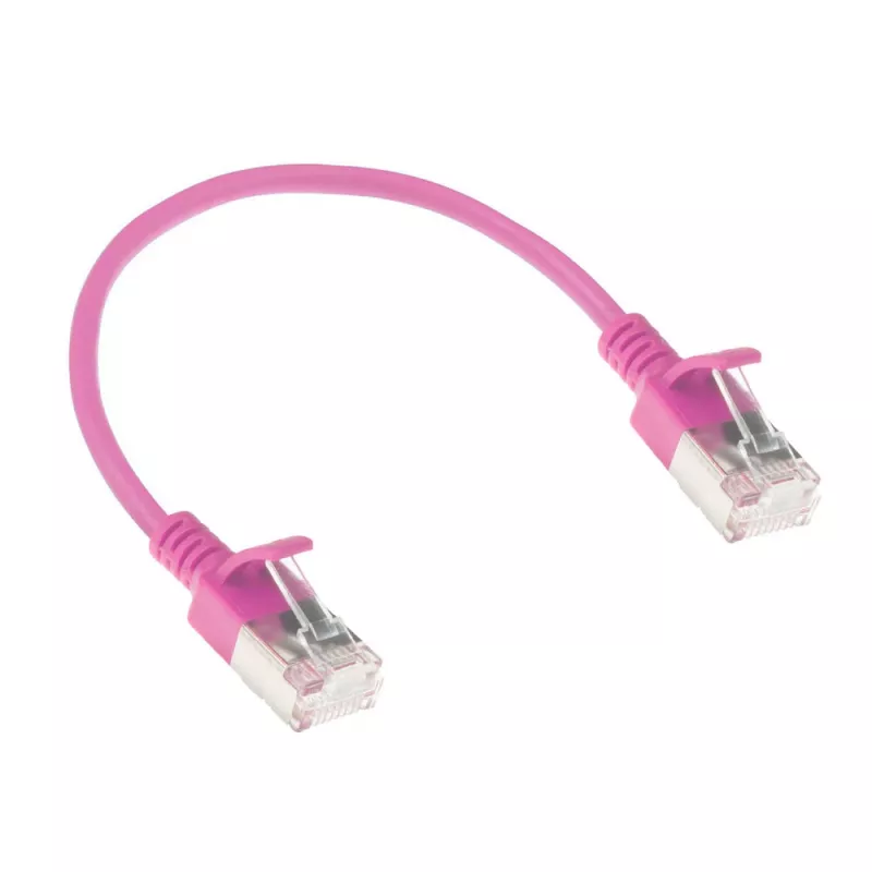 ACT Pink 0,5 m LSZH U/FTP CAT6A Data Center Slimline Patchkabel snagless με βύσματα RJ45