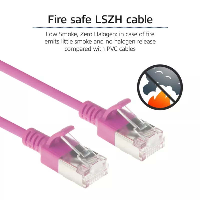 ACT Pink 0,5 m LSZH U/FTP CAT6A Data Center Slimline Patchkabel snagless με βύσματα RJ45