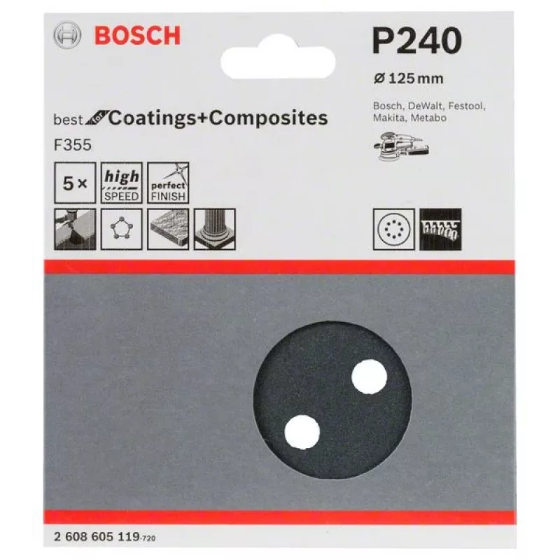 Bosch 2 608 605 119 εξάρτημα χειροκίνητης λείανσης φύλλο λείανσης P240 5 τεμ.