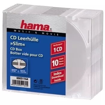 Λεπτή κενή θήκη CD Hama 051164 συσκευασία 10 διαφανές 1 δίσκος