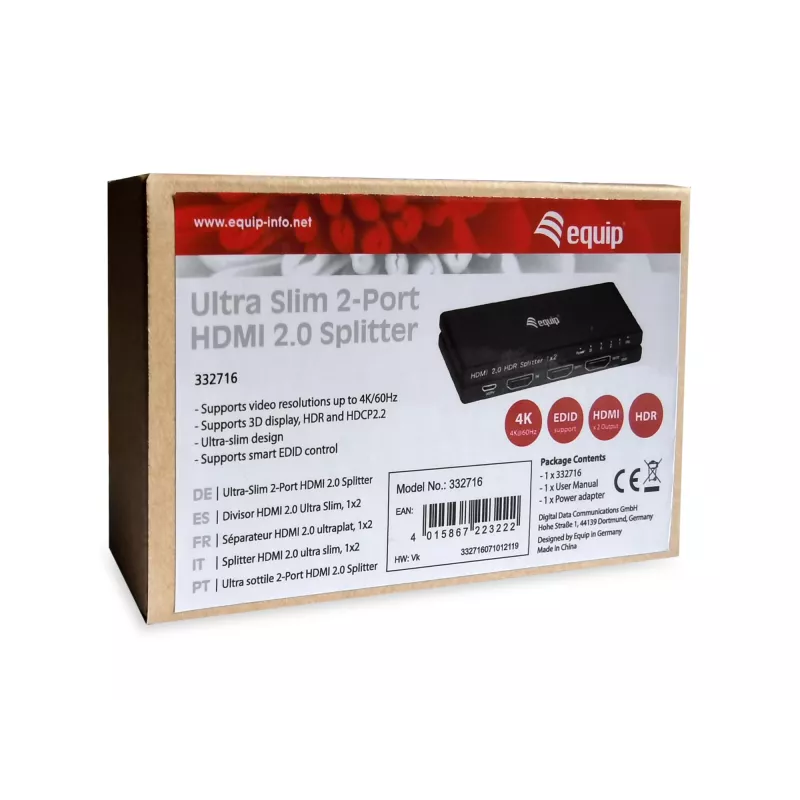 Equip Ultra λεπτός Διαχωριστής HDMI 2.0 2 θυρών