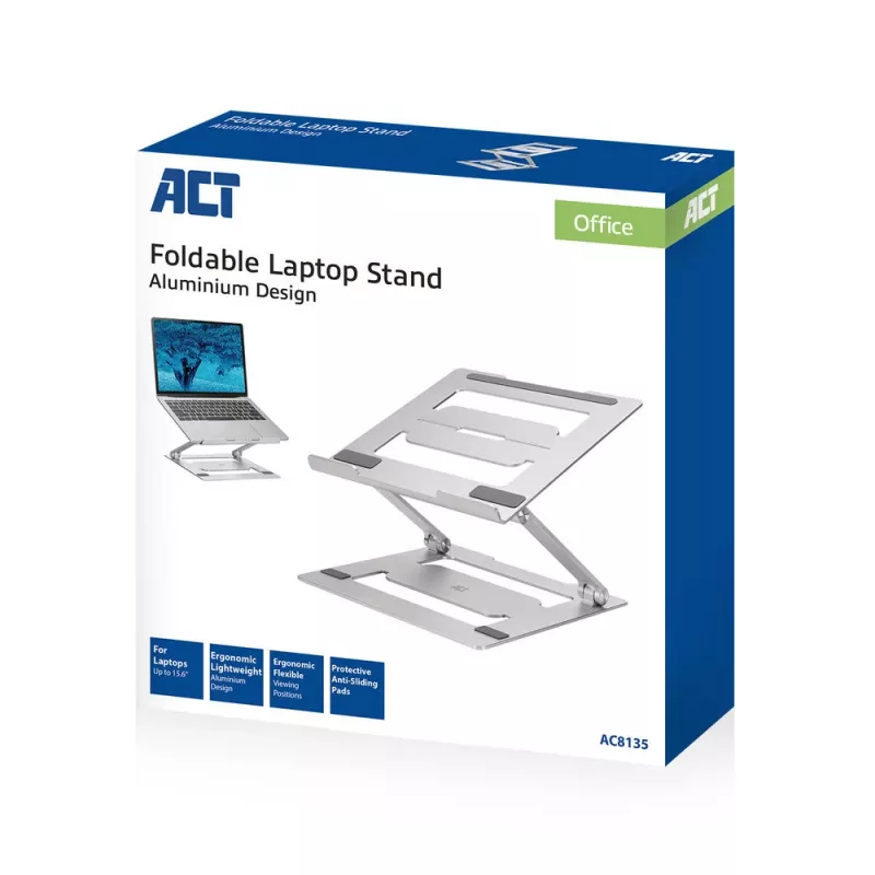 Βάση laptop ACT AC8135 Αλουμίνιο γκρι αδιαβάθμητα ρυθμιζόμενο ύψος