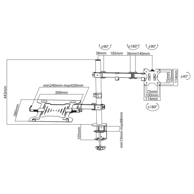 ACT AC8305 βάση για φορητό υπολογιστή και βραχίονας οθόνης, 15,6 ίντσες (39,6 cm), μαύρο