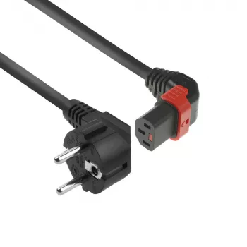 Καλώδιο τροφοδοσίας ACT CEE 7/7 βύσμα αρσενικό (γωνιακό) - C13 IEC Lock (γωνιακό προς τα πάνω) μαύρο 3 m, EL456S