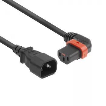 Καλώδιο τροφοδοσίας ACT C14 - C13 IEC Lock (γωνιακό αριστερά) μαύρο 1 m, PC2042