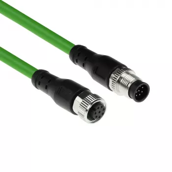 ACT Industrial 5.00 μέτρα καλώδιο αισθητήρα M12A 8-Pin βύσμα αρσενικό σε M12A 8-Pin υποδοχή θηλυκή, καλώδιο Ultraflex TPE, θωρακισμένο
